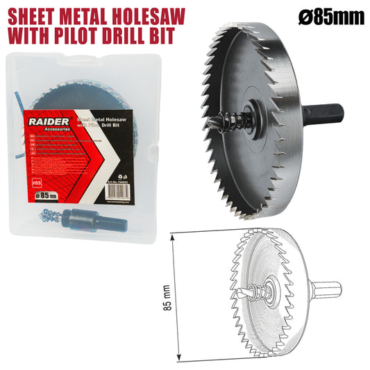Raider Accessories Carota pentru tabla Ø85mm cu pilot HSS