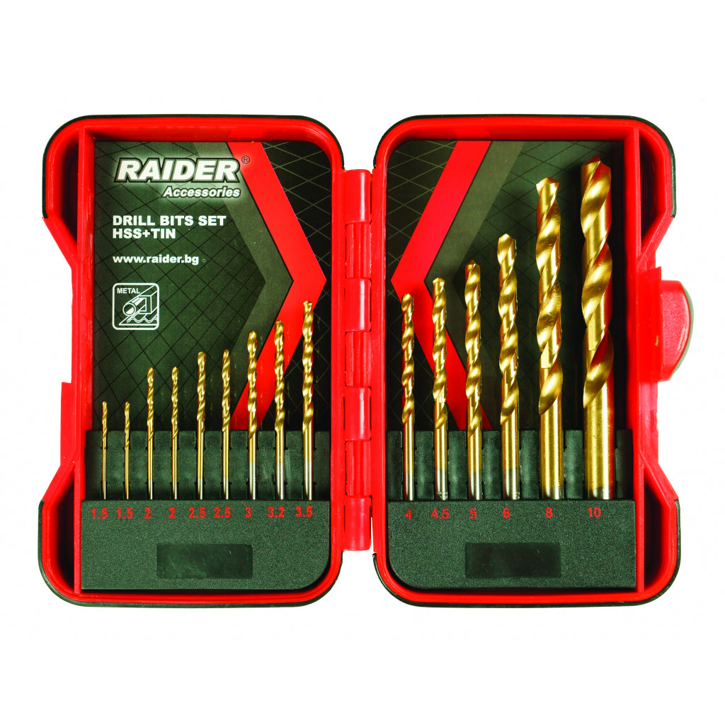 Raider Accessories Set 15 burghie metal HSS+TIN ø1.5-10mm RD