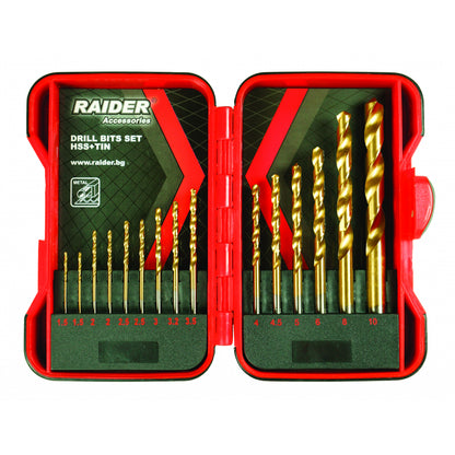 Raider Accessories Set 15 burghie metal HSS+TIN ø1.5-10mm RD
