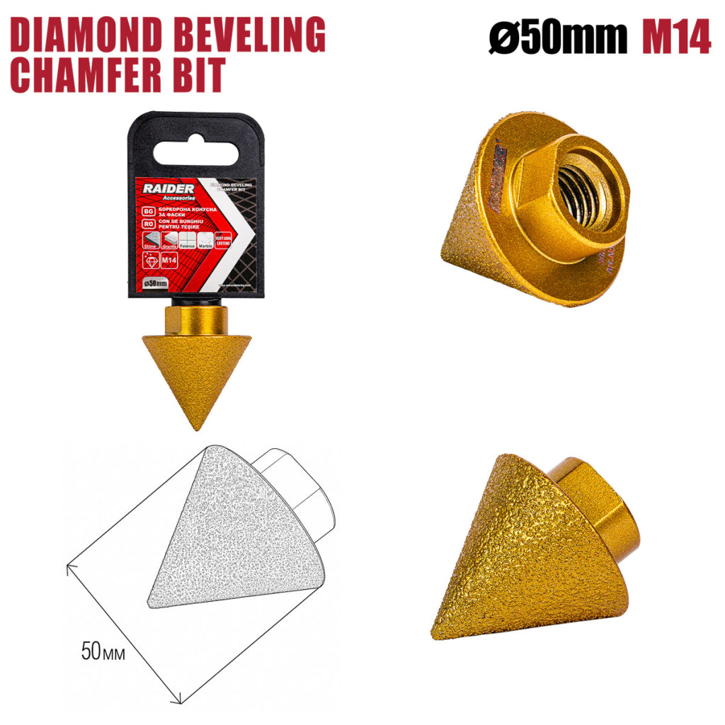Raider Accessories Freza conica diamantata pentru sanfren M14 x 50mm