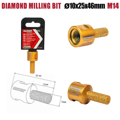 Raider Accessories Freza diamantata tip bit pentru gaurit ceramica M14 ø10x25x46mm