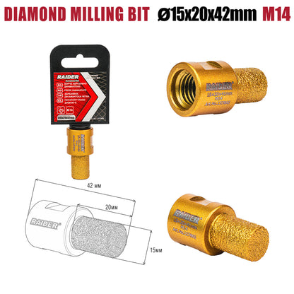 Raider Accessories Freza diamantata tip bit pentru gaurit ceramica M14 ø15x20x42mm