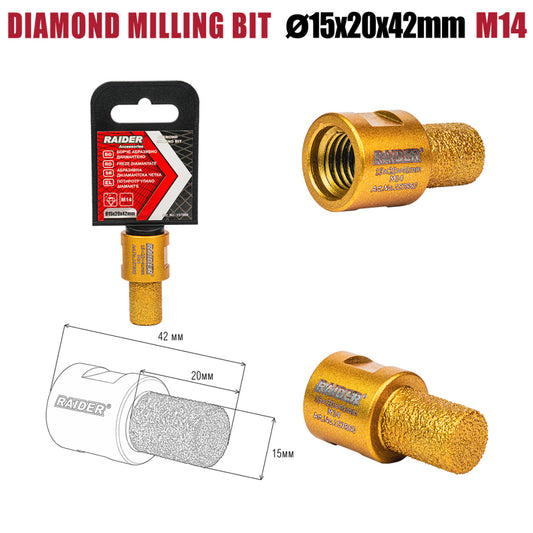 Raider Accessories Freza diamantata tip bit pentru gaurit ceramica M14 ø15x20x42mm