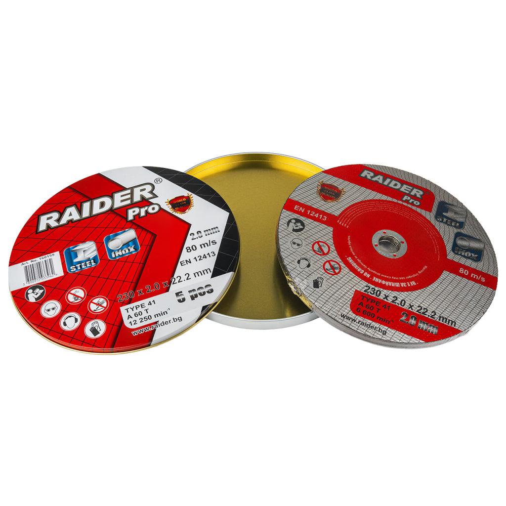 Raider Set 5 discuri pentru taiat otel-inox 230х2mm A60T RDP