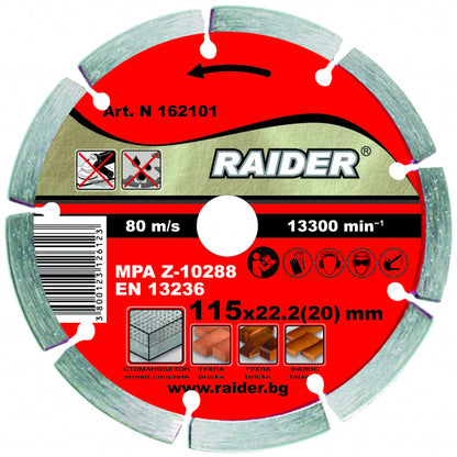 Raider Accessories Disc diamantat segmentat DRY 115x22.2mm RD-DD01
