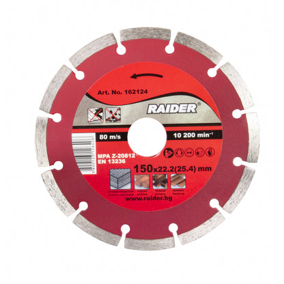 Raider Accessories Disc diamantat segmentat DRY 150x22.2mm RD-DD23