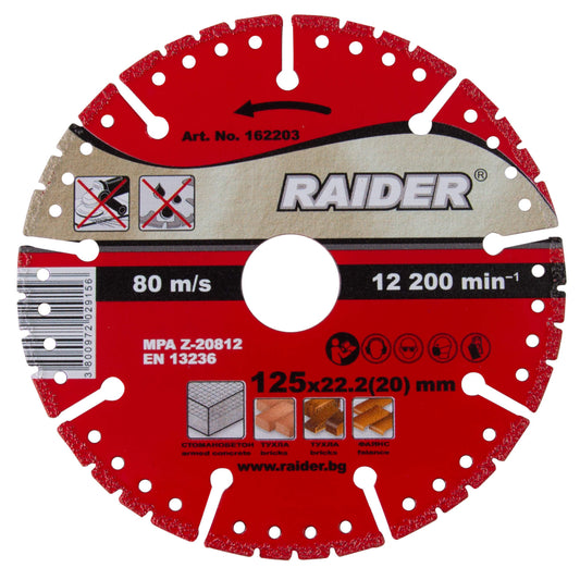 Raider Accessories Disc diamantat segmentat uscat 125x22.2x1.2mm RD-DD24