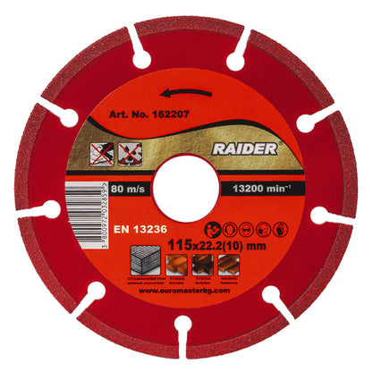 Raider Accessories Disc diamantat segmentat DRY 115x22.2mm 10mm RDP-DD28