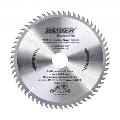 Raider Accessories Disc circular pentru lemn 190х60Тх30mm