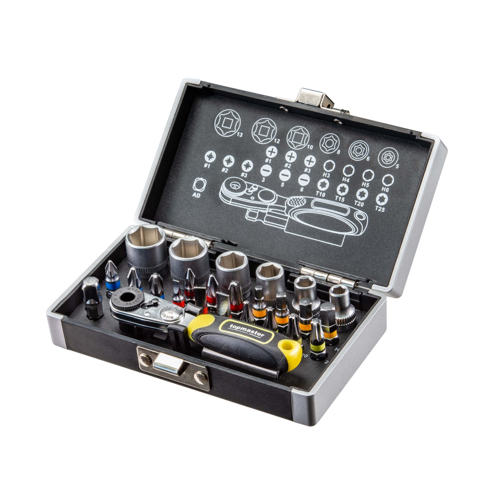 Top Master Pro Set 26 piese maner cu clichet si biti magnetici + tubulare ¼
