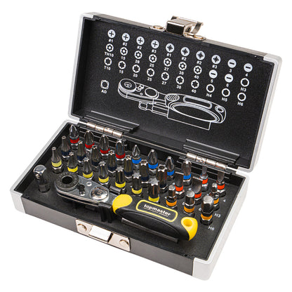 Top Master Pro Set 33 piese maner cu clichet si biti magnetici ¼" CRV TMP