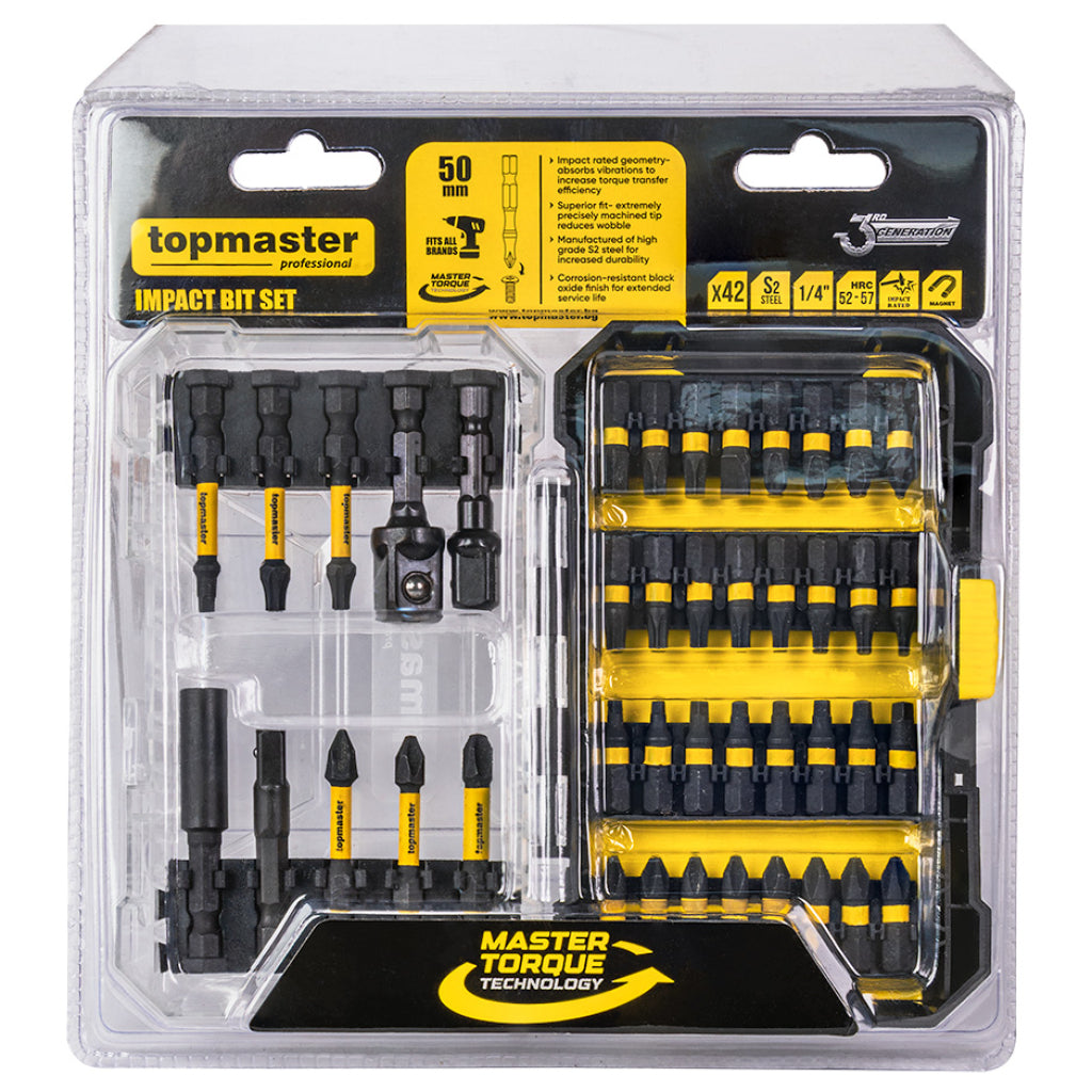 Top Master Pro Set 42 biti magnetici de impact ¼" si suport TMP