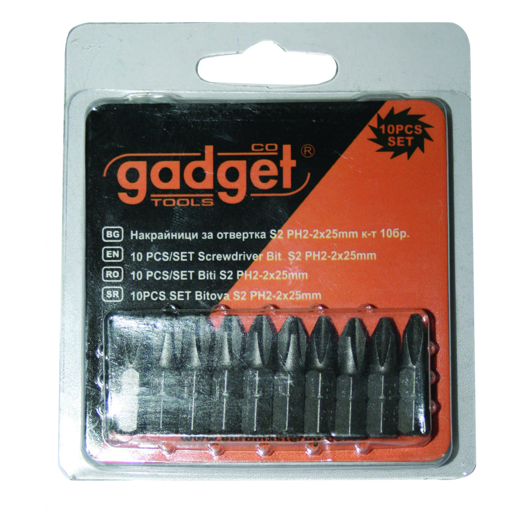 Gadget Set 10 biti ¼" 25mm PH2 S2 GD