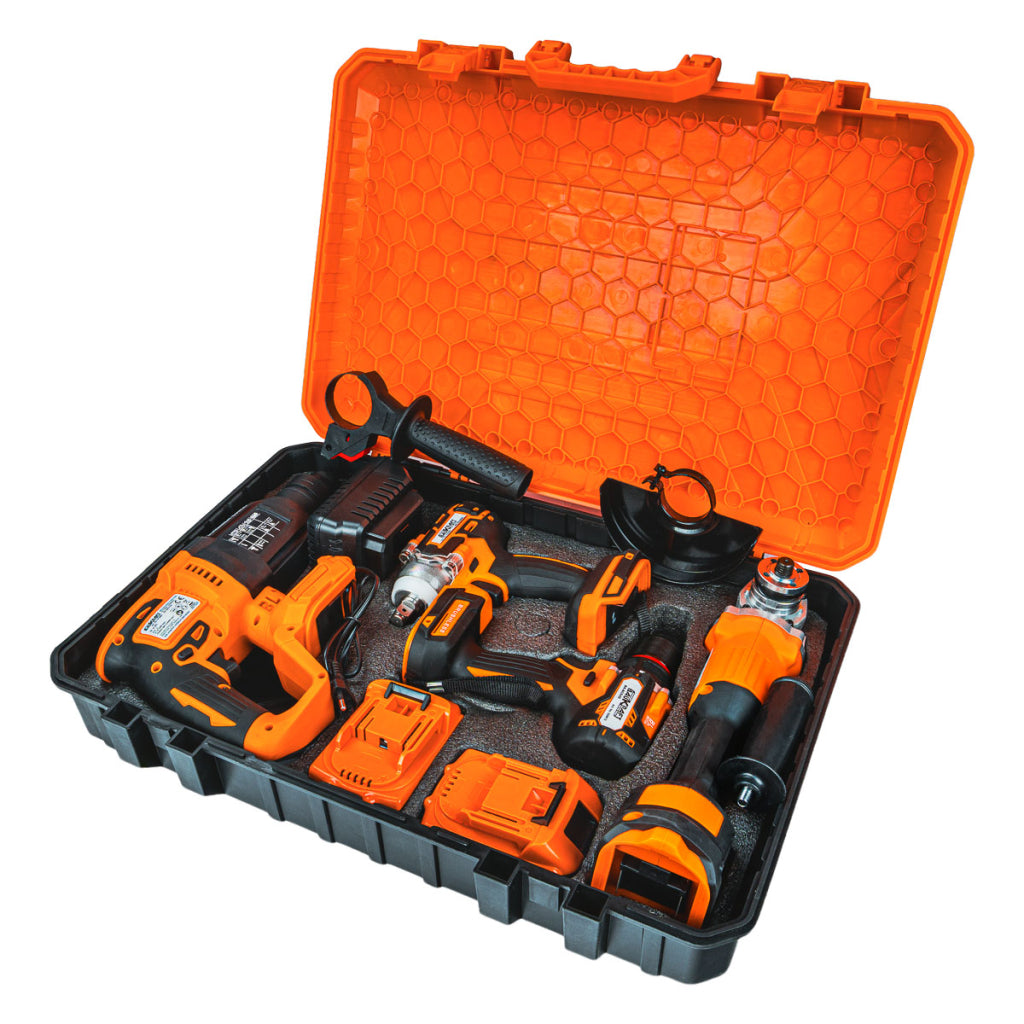 Baukraft Set polizor, cheie, masina de gaurit 18V 2x4Ah cutie BK-3-1