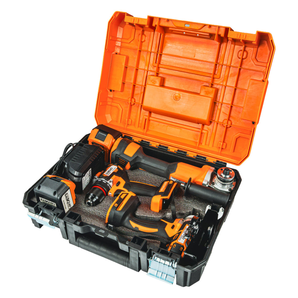Baukraft Set polizor BL, cheie, masina de gaurit 18V 2x4Ah cutie BK-3-1