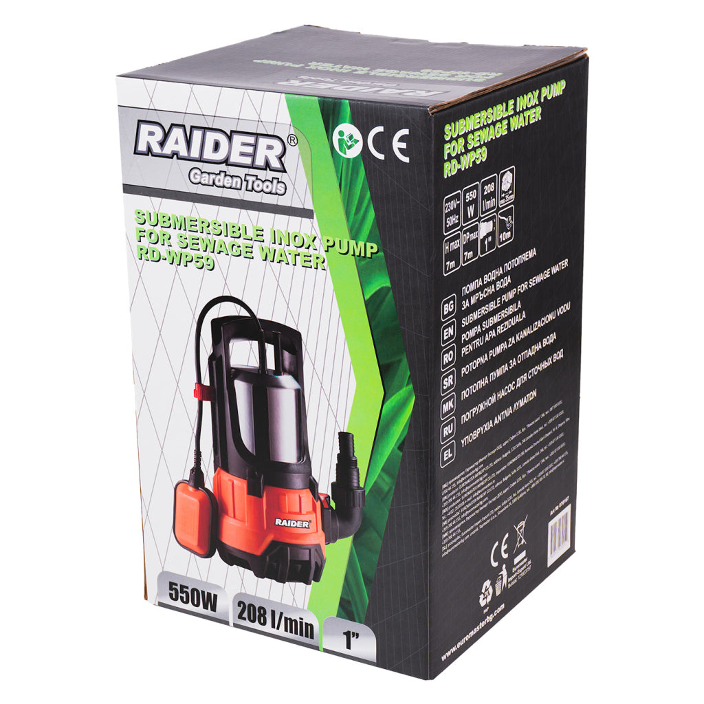 Raider Pompa cu plutitor 550W 1" 7-7m 12480l/h 35mm inox RD-WP59