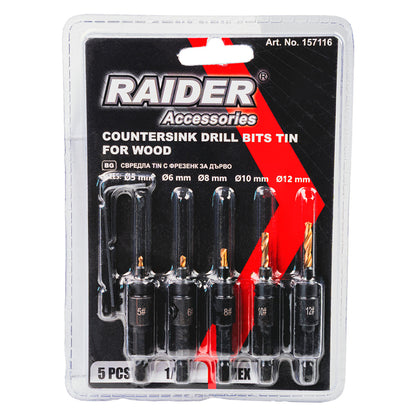 Raider Accessories Set 5 burghie lemn ¼" hex ø5-12mm surub ingropat