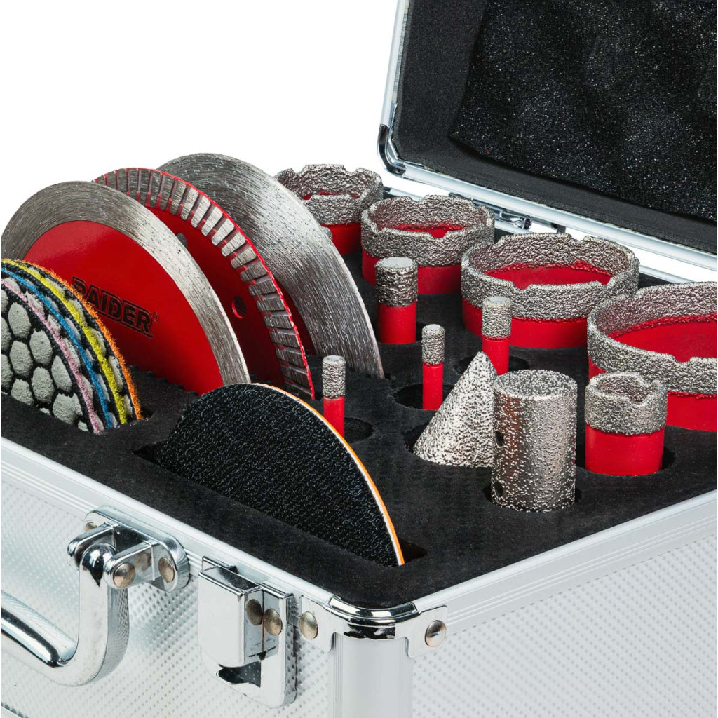 Raider Accessories Set 21 piese carote diamantate M14 ø6-68mm si discuri cutie aluminiu