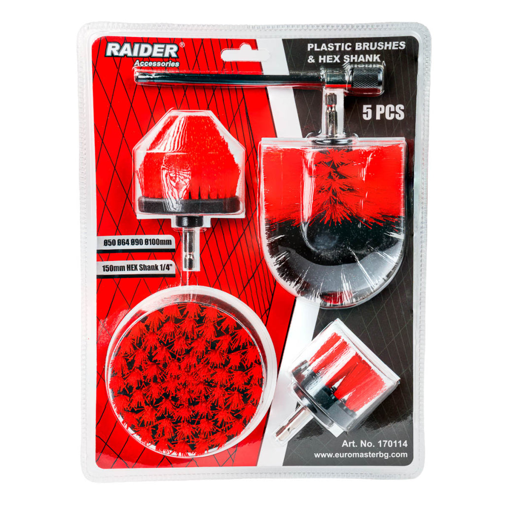 Raider Accessories Set 5 perii plastic Ø50 Ø64 Ø90 Ø100mm 150mm HEX 1/4"