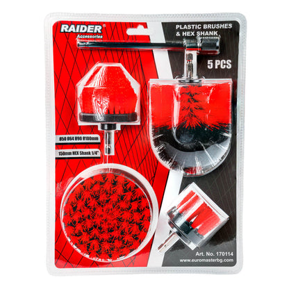 Raider Accessories Set 5 perii plastic Ø50 Ø64 Ø90 Ø100mm 150mm HEX 1/4"