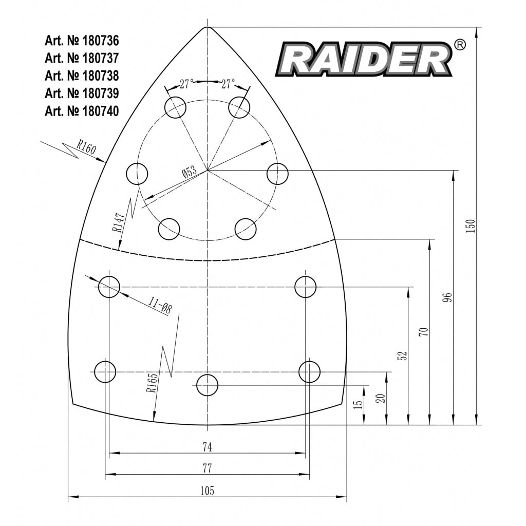 Raider Accessories Set 10 coli smirghel perforat Velcro Delta 150x100mm P60