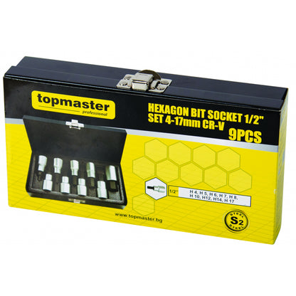 Top Master Pro Set 9 biti tubulara  ½" HEX4-HEX17mm CRV TMP