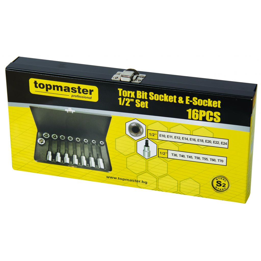 Top Master Pro Set 9 tubulare E ½"E10-E24 si 7 biti torx T30-T70 CRV TMP