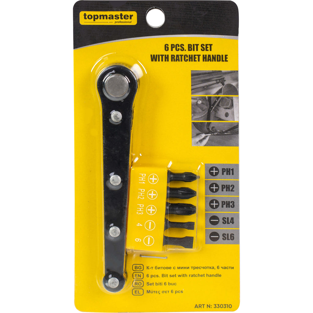 Top Master Pro Set 7 piese maner cu clichet si biti magnetici ¼" 2xSL 4xPH
