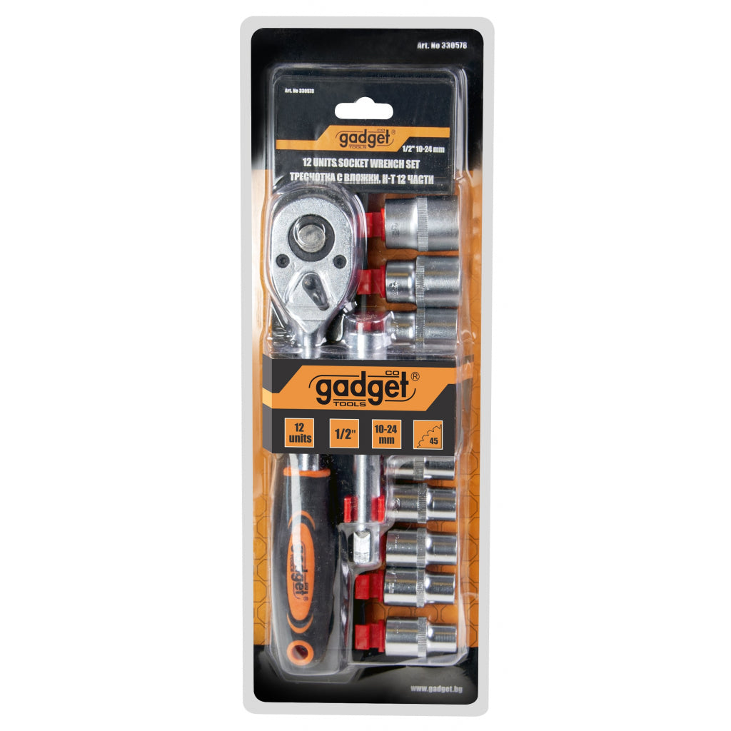 Gadget Set 12 tubulare ½ 10-24mm cu clicket si prelungitor GD