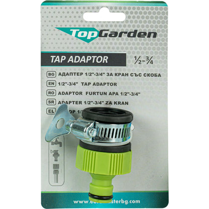 Top Garden Adaptor robinet ½- ¾ si ½" plastic colier metalic TG