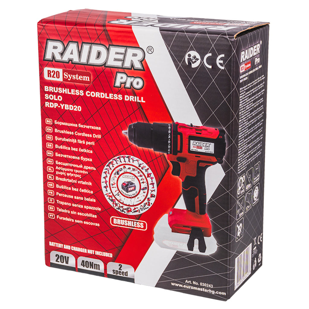 Raider R20 Masina de gaurit si insurubat 20V SOLO 40Nm RDP-YBD20 - R20 - O baterie, multe posibilitati!