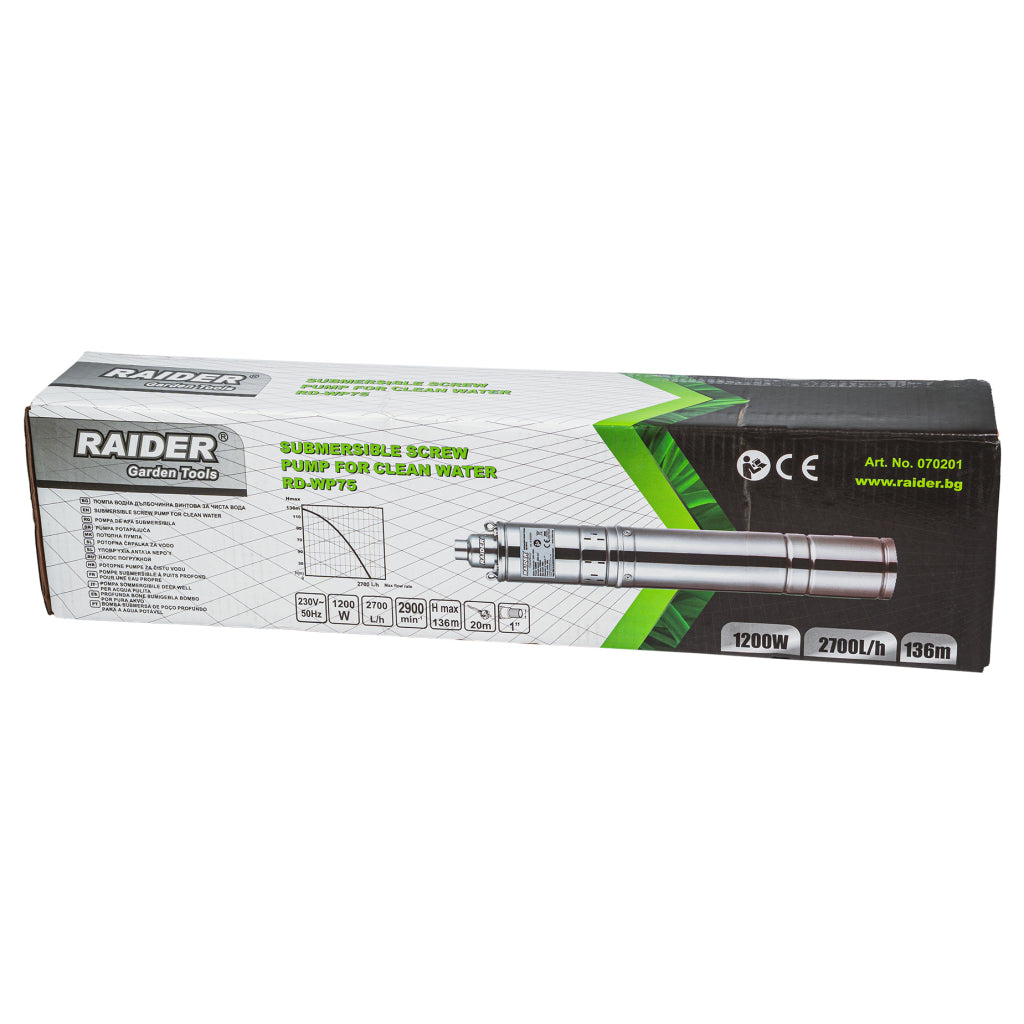 Raider Pompa submersibila cu snec 1200W 1" 20-136m 2700l/h RD-WP75