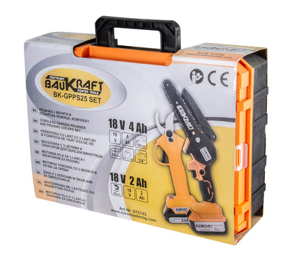 Baukraft Mini fierastrau 18V si foarfeca gradina 4Ah2Ah BK-GPP25