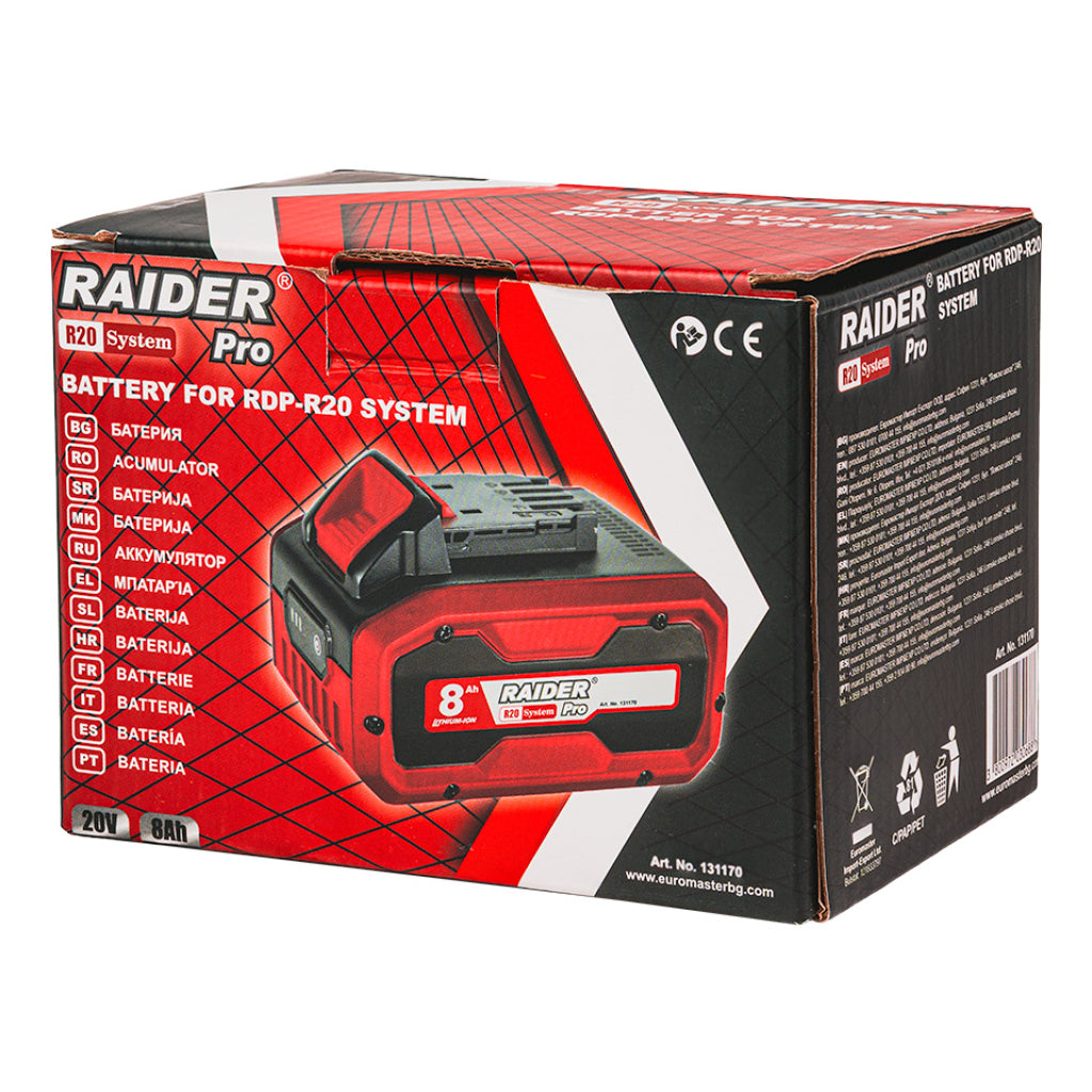 R20 Acumulator Li-ion 20V 8.0 Ah compatibil cu intreaga gama Raider R20 - R20 - O baterie, multe posibilitati!