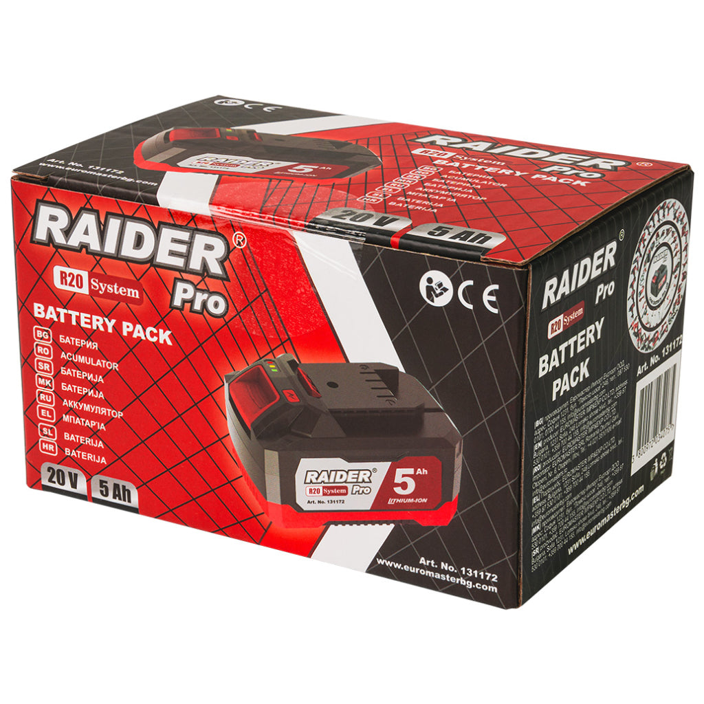 R20 Acumulator Li-ion 20V 5Ah compatibil cu intreaga gama Raider R20 - R20 - O baterie, multe posibilitati!