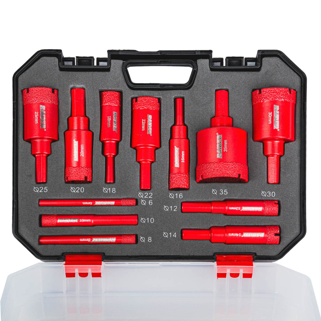 Raider Accessories Set 12 carote diamantate M14 ø6-35mm cutie aluminiu