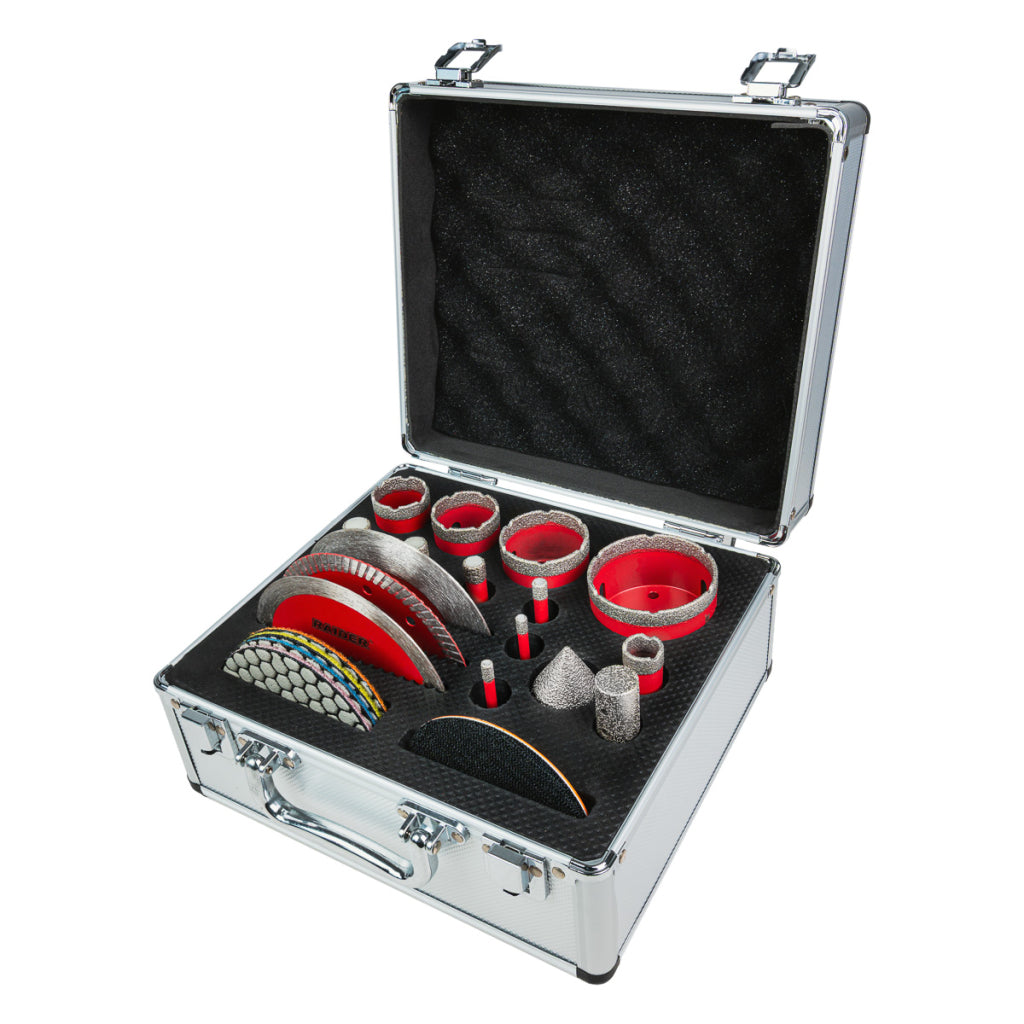 Raider Accessories Set 21 piese carote diamantate M14 ø6-68mm si discuri cutie aluminiu