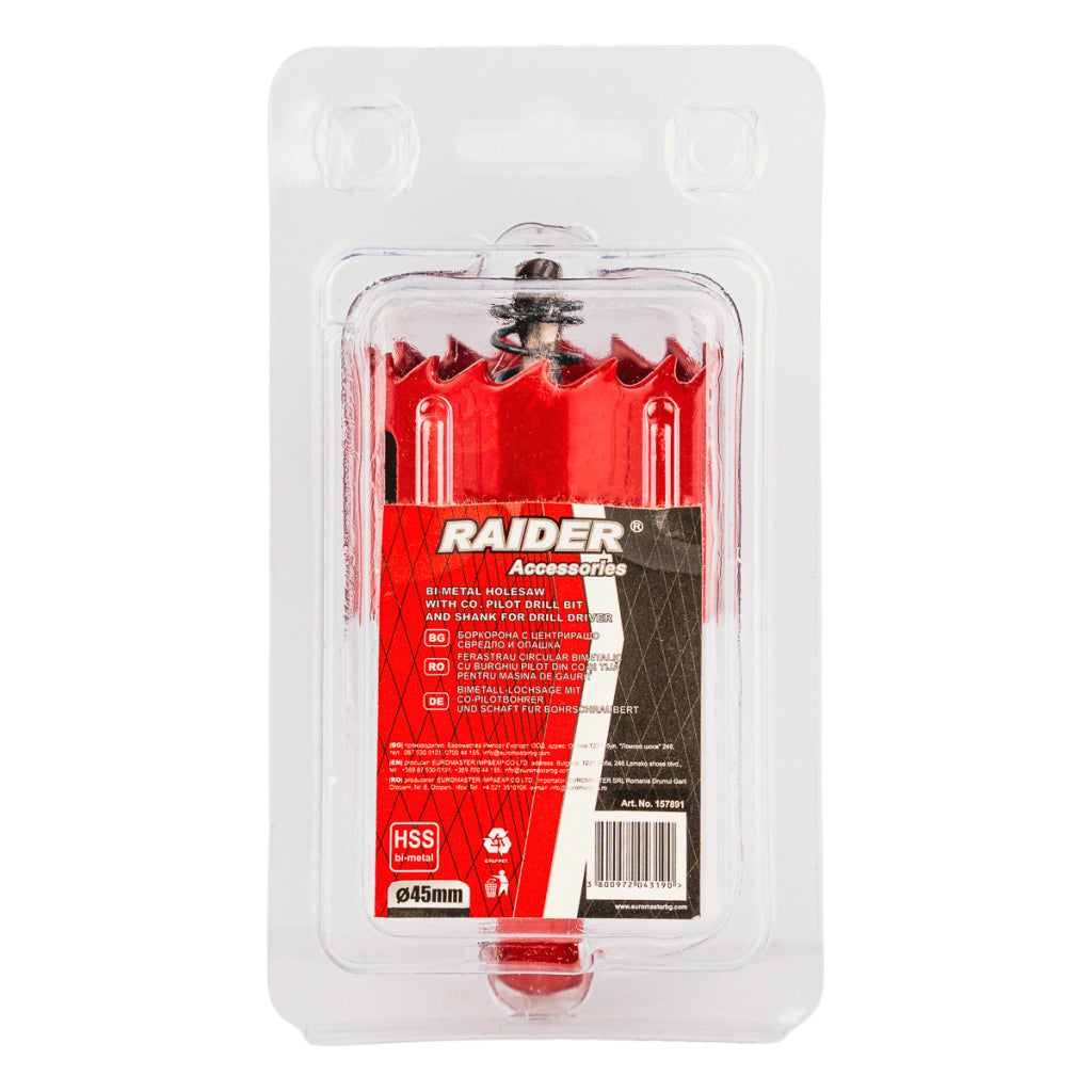 Raider Accessories Carota bi-metal HSS ø45mm cu burghiu pilot RD