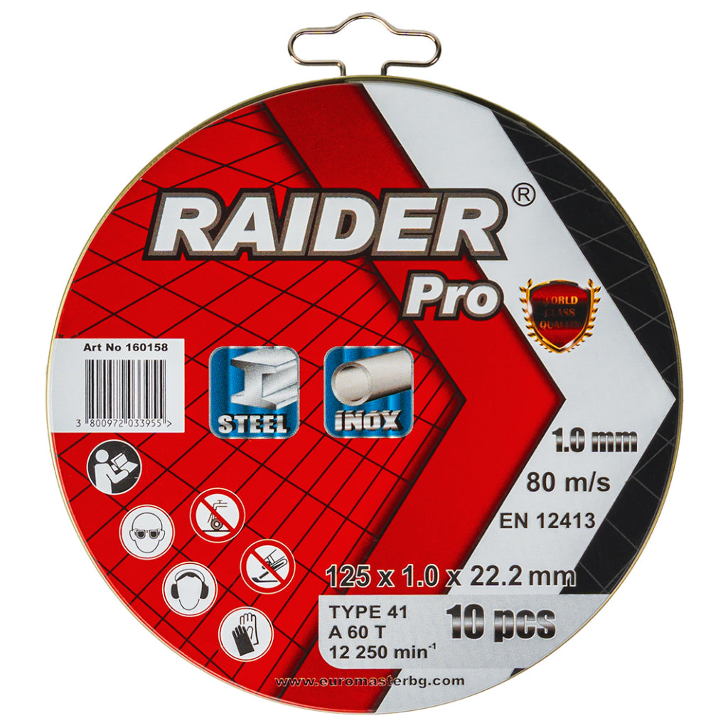 Raider Set 10 discuri pentru taiat otel-inox 125х1mm A60T RDP