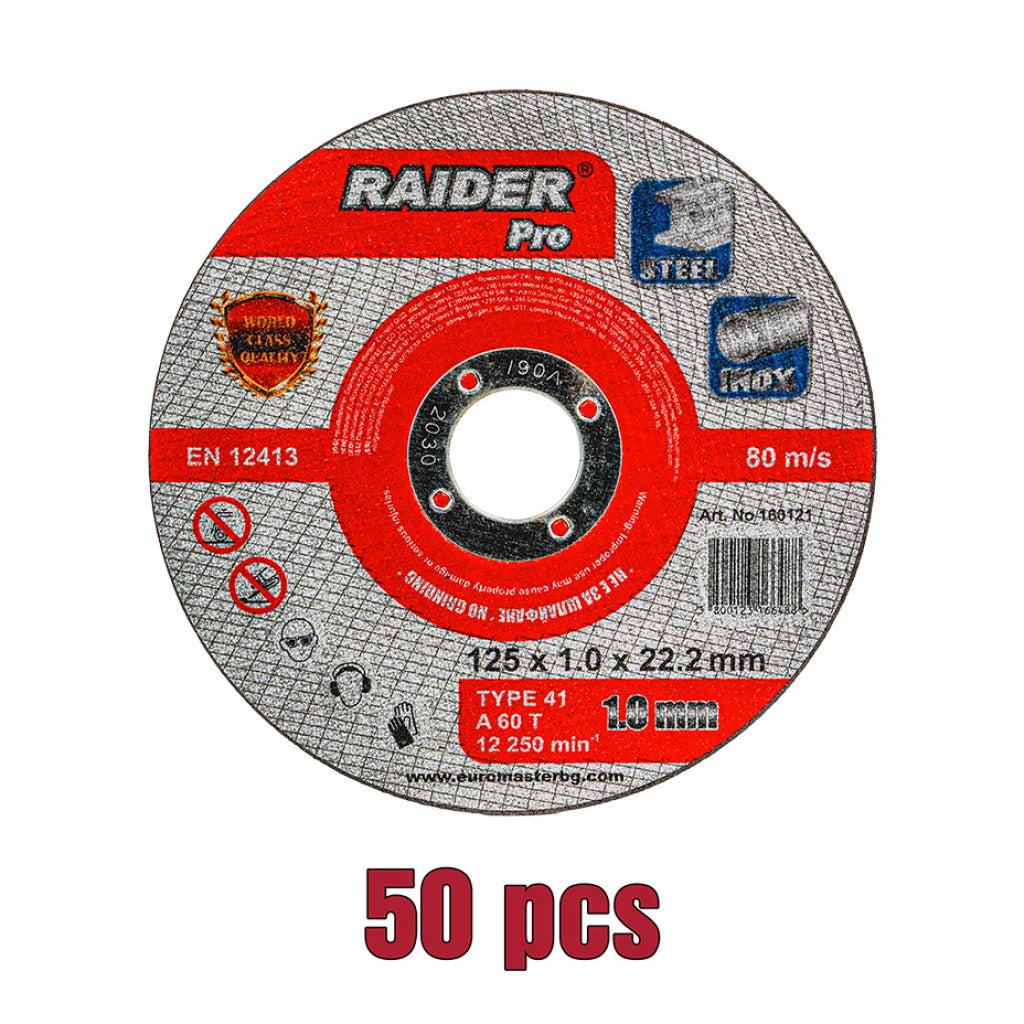 Raider Accessories Set 50 discuri taiat metal 125х1.0x22.2mm A60T INOX RDP