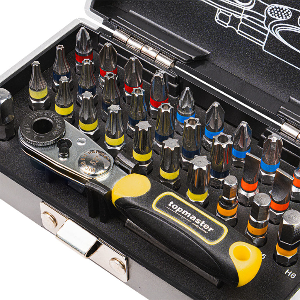 Top Master Pro Set 33 piese maner cu clichet si biti magnetici ¼" CRV TMP