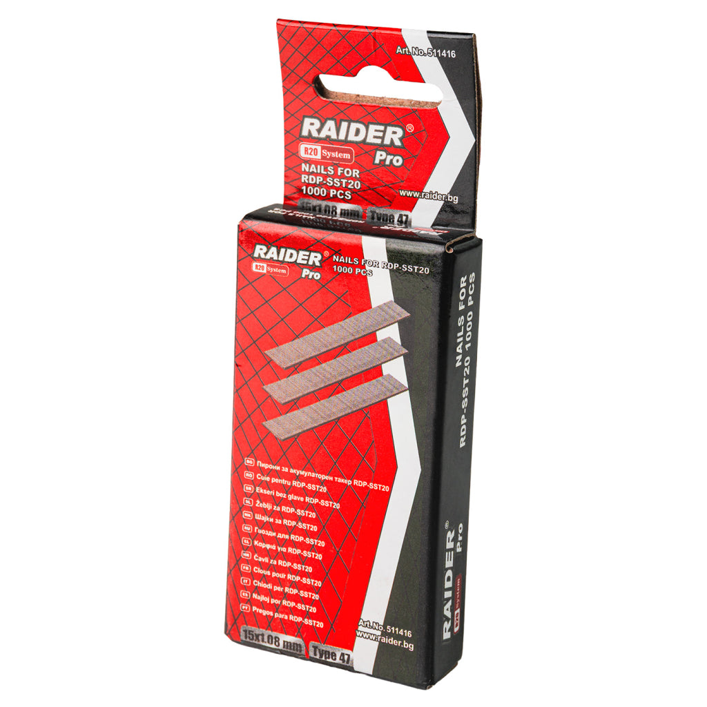 Raider Set 1000 de cuie galvanizate tip 47 1.08mm 15-32mm pentru capsator electric