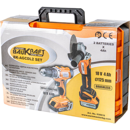 Baukraft Polizor ungh. si mas. gaurit cu percutie 18V 2x4Ah BK-AGCDL2