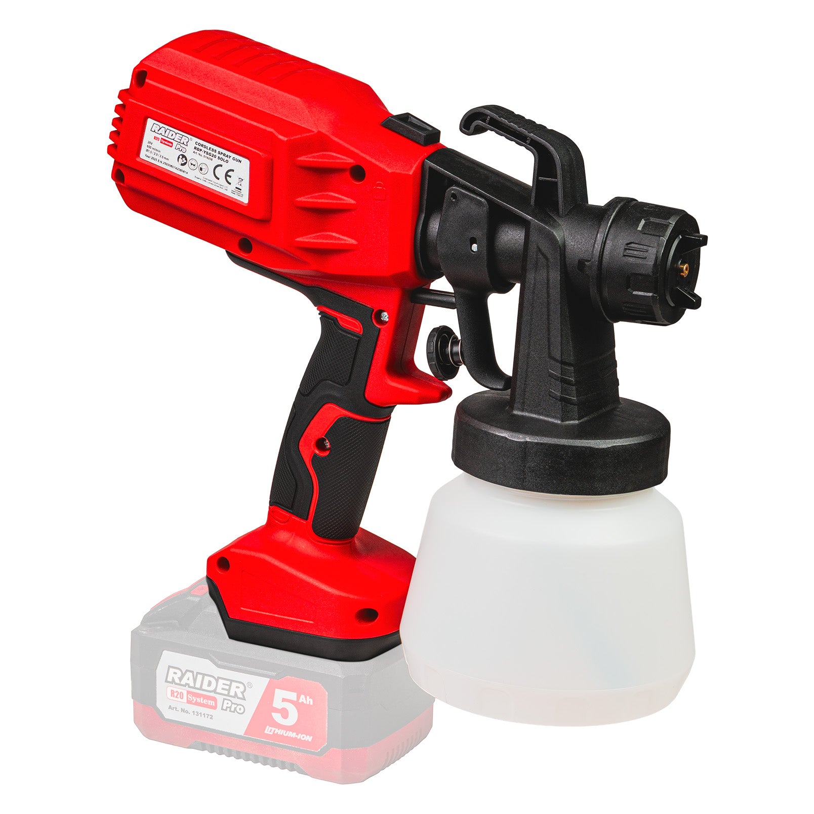 Raider R20 Pistol de vopsit 20V cu 3 duze Ø1.5-2.5mm 0.8L SOLO RDP-YSGC20