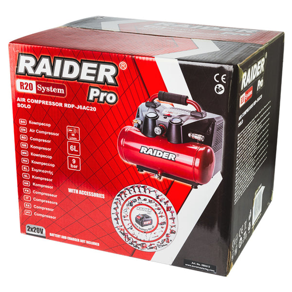 Raider R20 Compresor aer 40V cu butelie de 6L 98L/min 9bar SOLO RDP-J6AC20