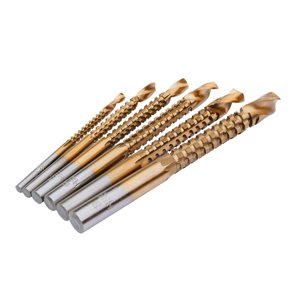 Set 6 burghie tip freza combinata HSS TiN 1/4" CYL Ø3-8mm