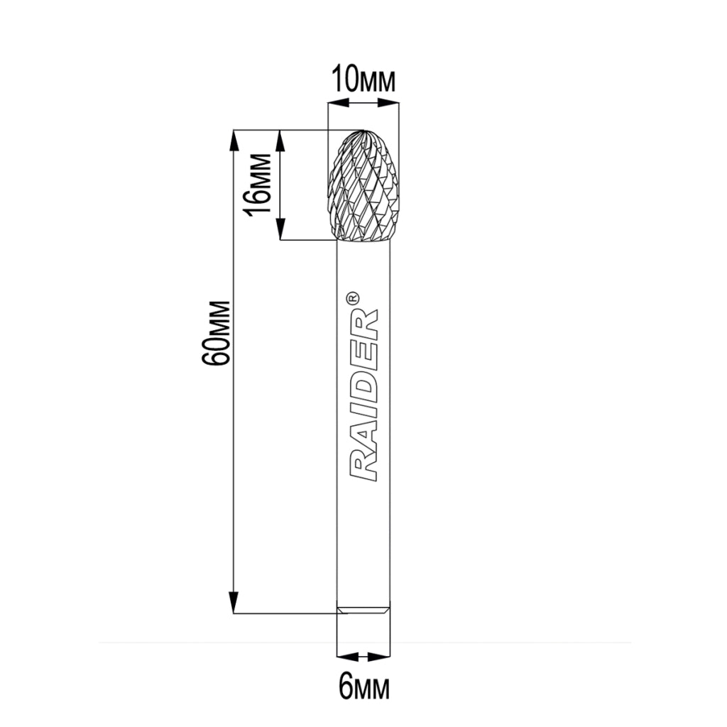 Raider Accessories Freza debavurare Tungsten Carbon tip EX ø10x16 ø6mm RDP