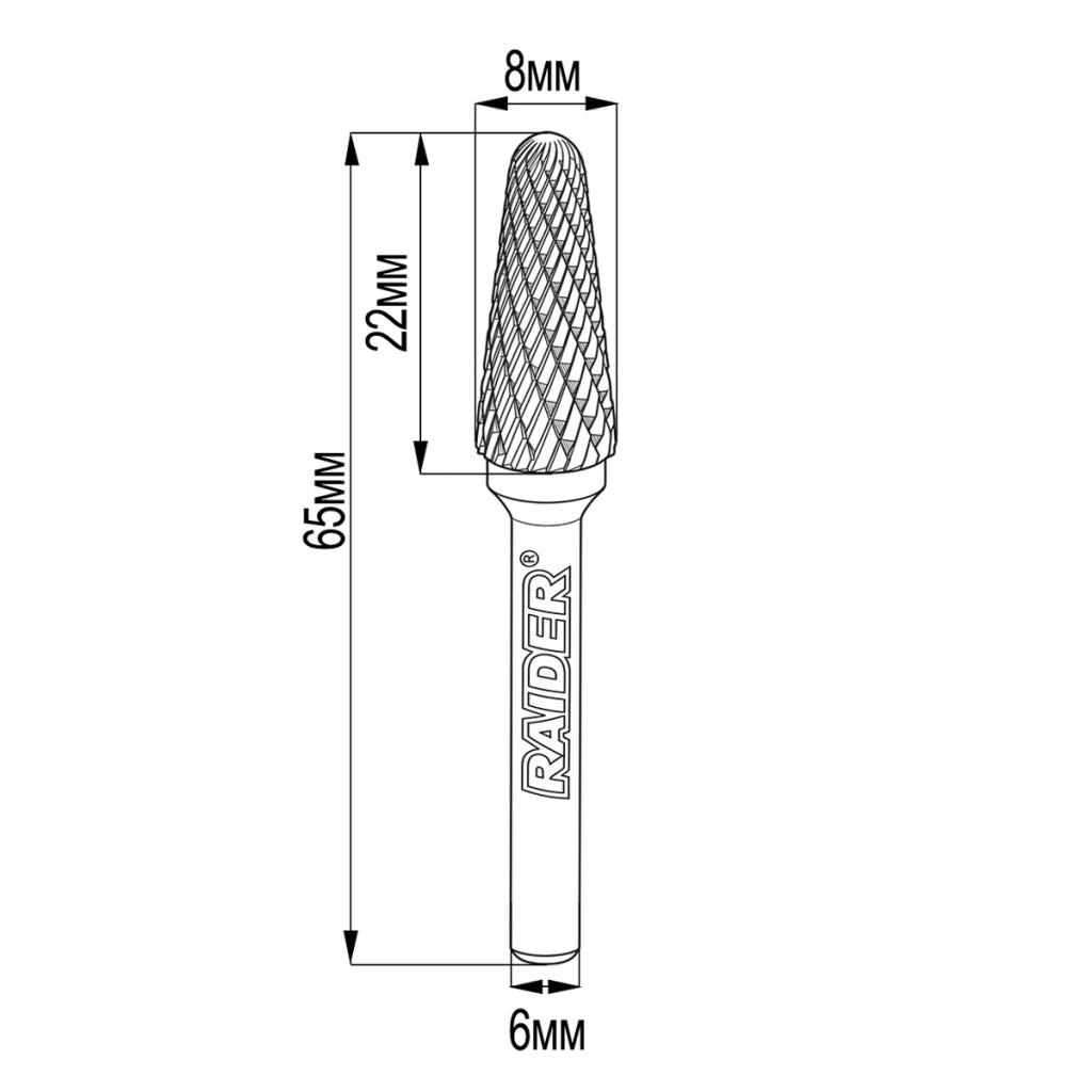 Raider Accessories Freza debavurare Tungsten Carbon tip LX ø08x22 ø6mm RDP