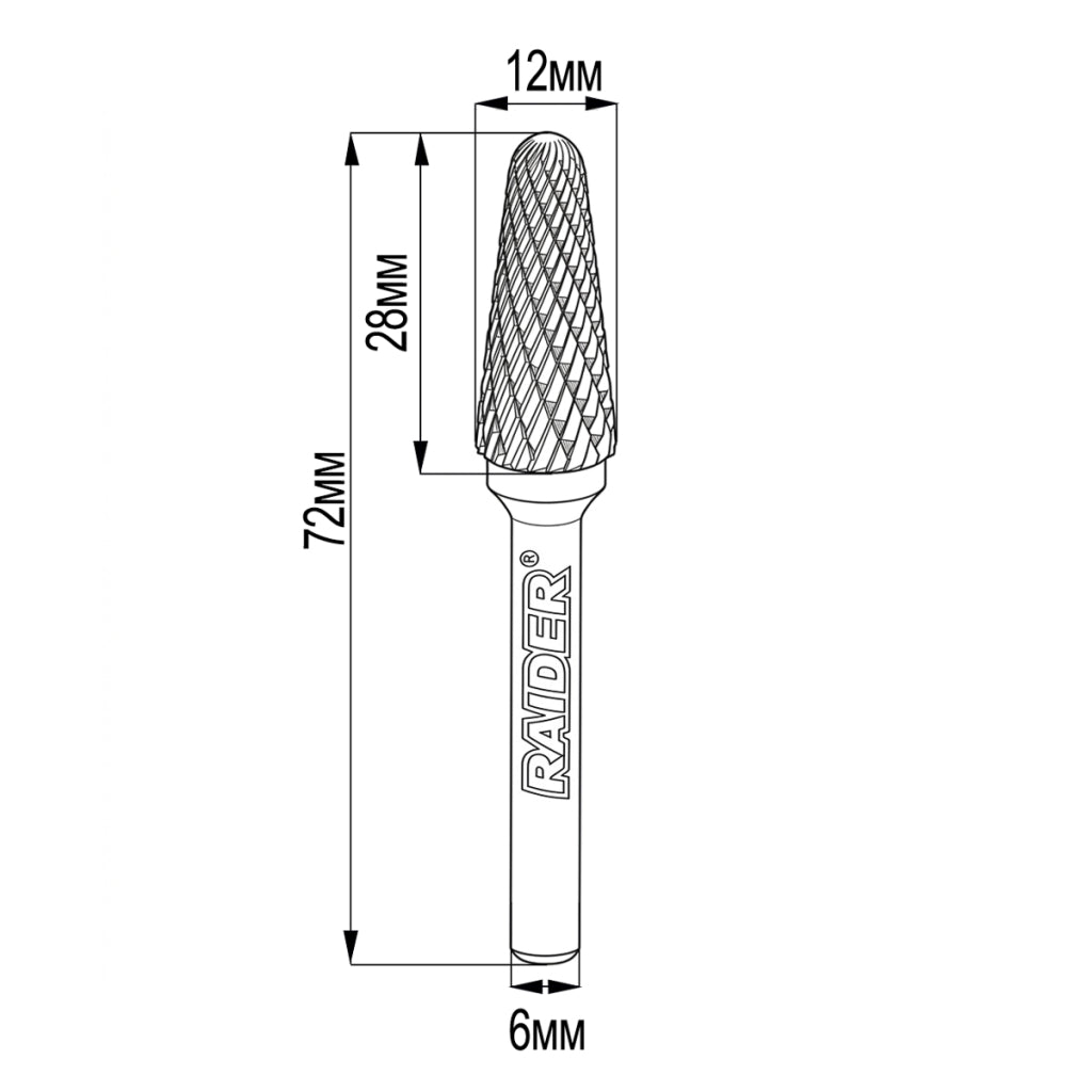 Raider Accessories Freza debavurare Tungsten Carbon tip LX ø12x28 ø6mm RDP