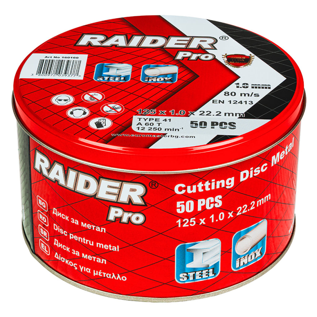 Raider Accessories Set 50 discuri taiat metal 125х1.0x22.2mm A60T INOX RDP